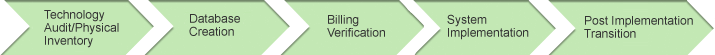 Technology Audit/Physical Inventory > Database Creation > Billing Verification > System Implementation > Post Implementation Transition